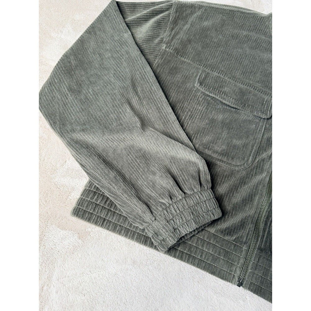Aerie Olive Green Corduroy Cropped Jacket Full Zip Utility Pockets Size M - Picture 4 of 10